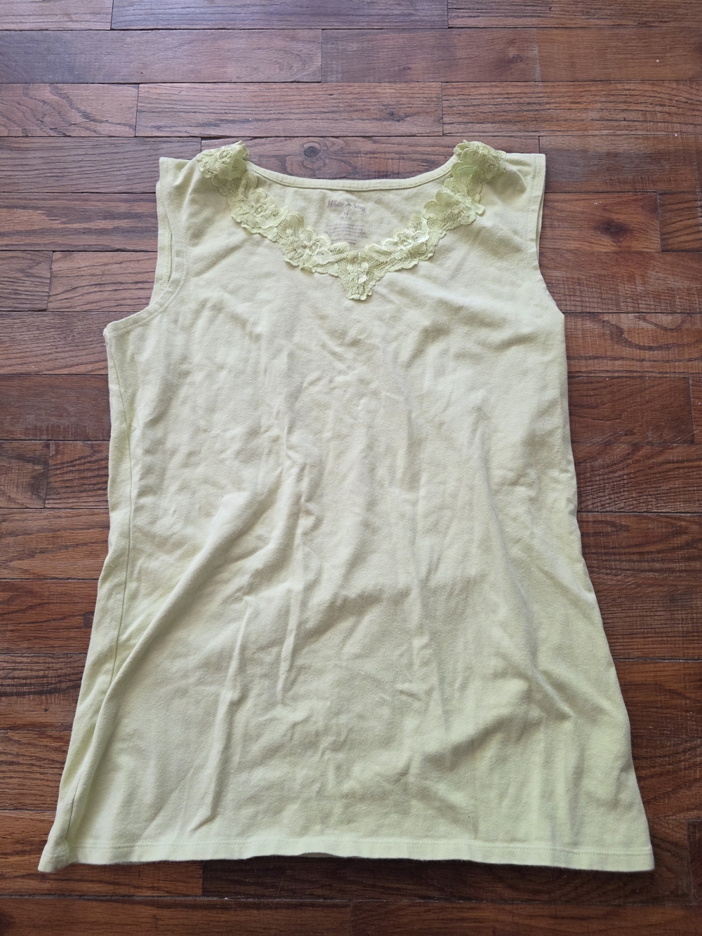 White Stag Light Yellow/ Green Lace-Trim Tank Camisole
